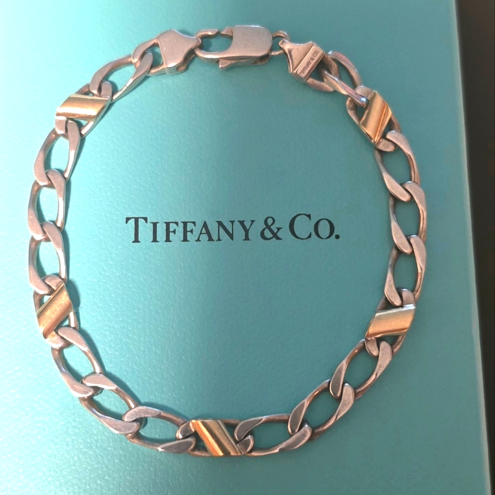 Tiffany & Co. Sterling Silver and 18K Gold Figaro Bracelet 7.5"